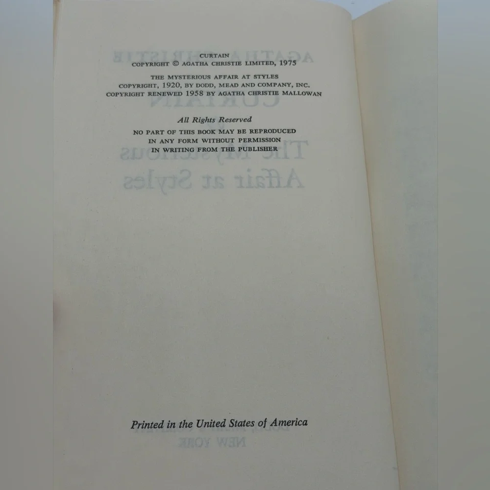Curtain/The Mysterious Affair at Styles by Agatha Christie (1975, Hardcover)